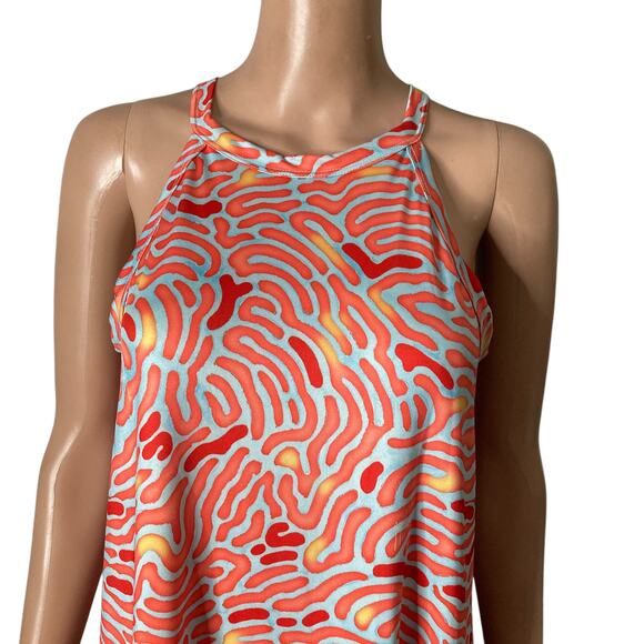 Guy Harvey Dress Womens Medium Orange Light Blue Stretch Abstract Print - Picture 5 of 10